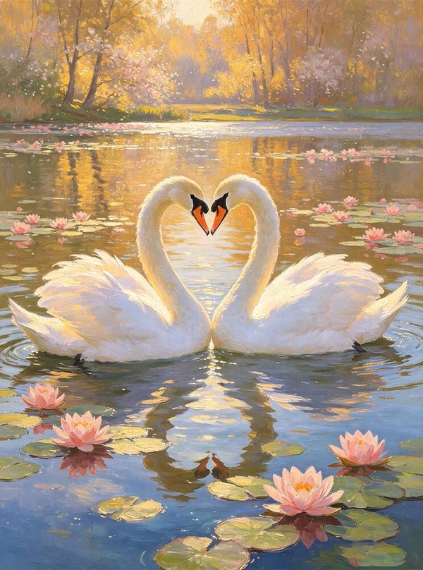 50x40cm Diamond Painting zwanen lelies (rond) nr 117