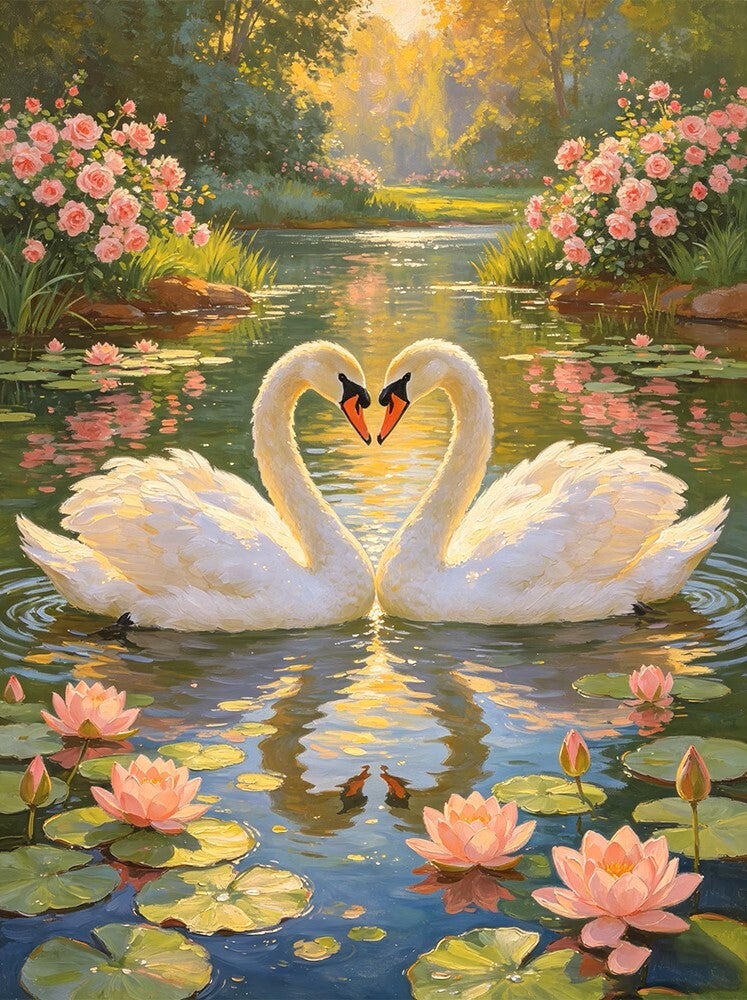50x40cm Diamond Painting zwanen lelies (rond) nr 126
