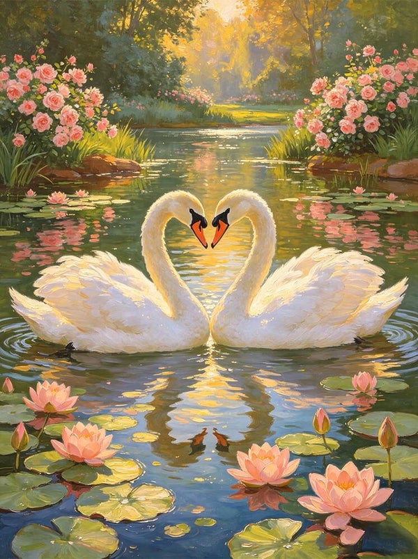50x40cm Diamond Painting zwanen lelies (rond) nr 126
