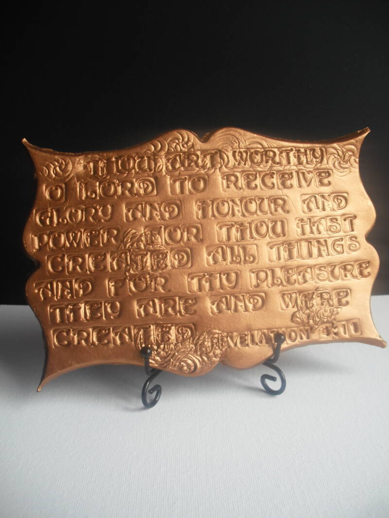 138C Clay Sculpture (Thou art worthy, O Lord, to receive glory and honour and power: for thou hast created all things, and for thy pleasure they are and were created.) Revelation 4:11