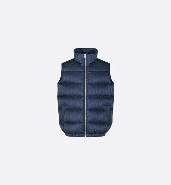 Bodywarmer Met Donsvulling Marineblauwe, Waterafstotende Technische Jacquard Met Dior Oblique-Motief