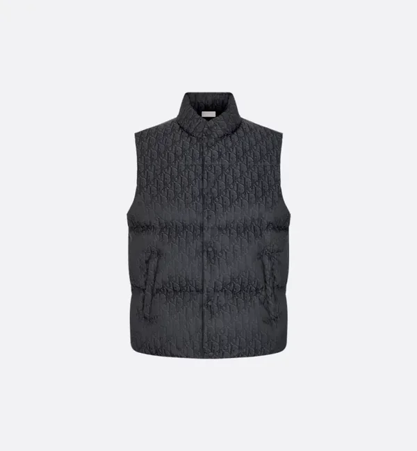 Bodywarmer Met Donsvulling Met Dior Oblique-Motief Zwarte Jacquard Van Een Katoenblend