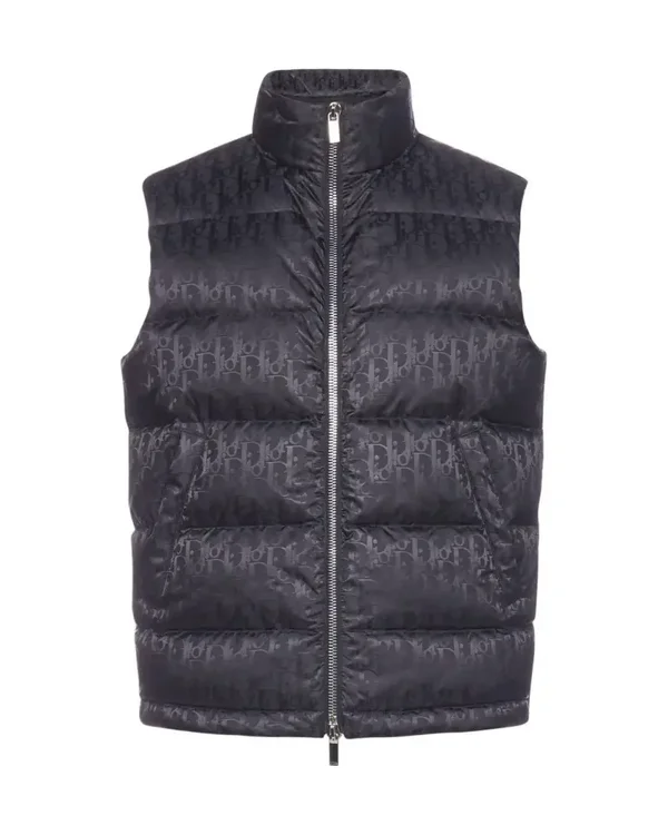 Bodywarmer Met Donsvulling Zwart Waterafstotende Technische Jacquard Met Dior Oblique-Motief