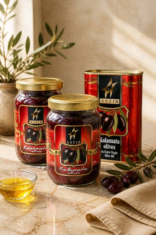 Astir Kalamata Oliven in Salzlake oder in Olivenöl - 0.5 / 1 Kg.