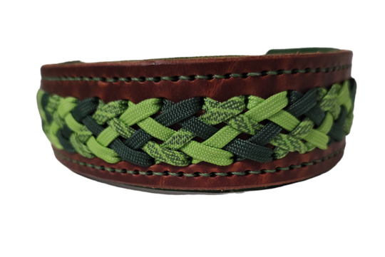 Lederen halsband bruin-groen 40cm