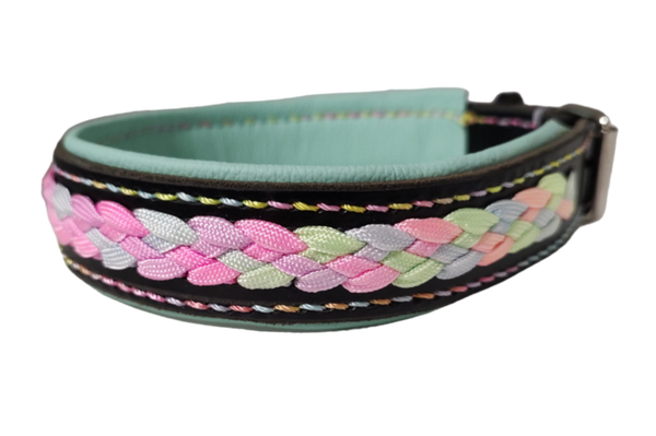 Lederen halsband zwart - pastel 44cm