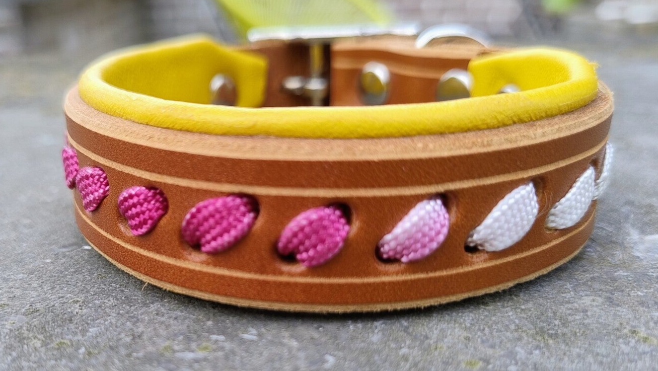 Lederen halsband bruin - geel