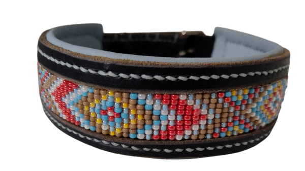 Leather meets miyuki blauw