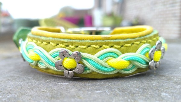 Lederen halsband groen - geel