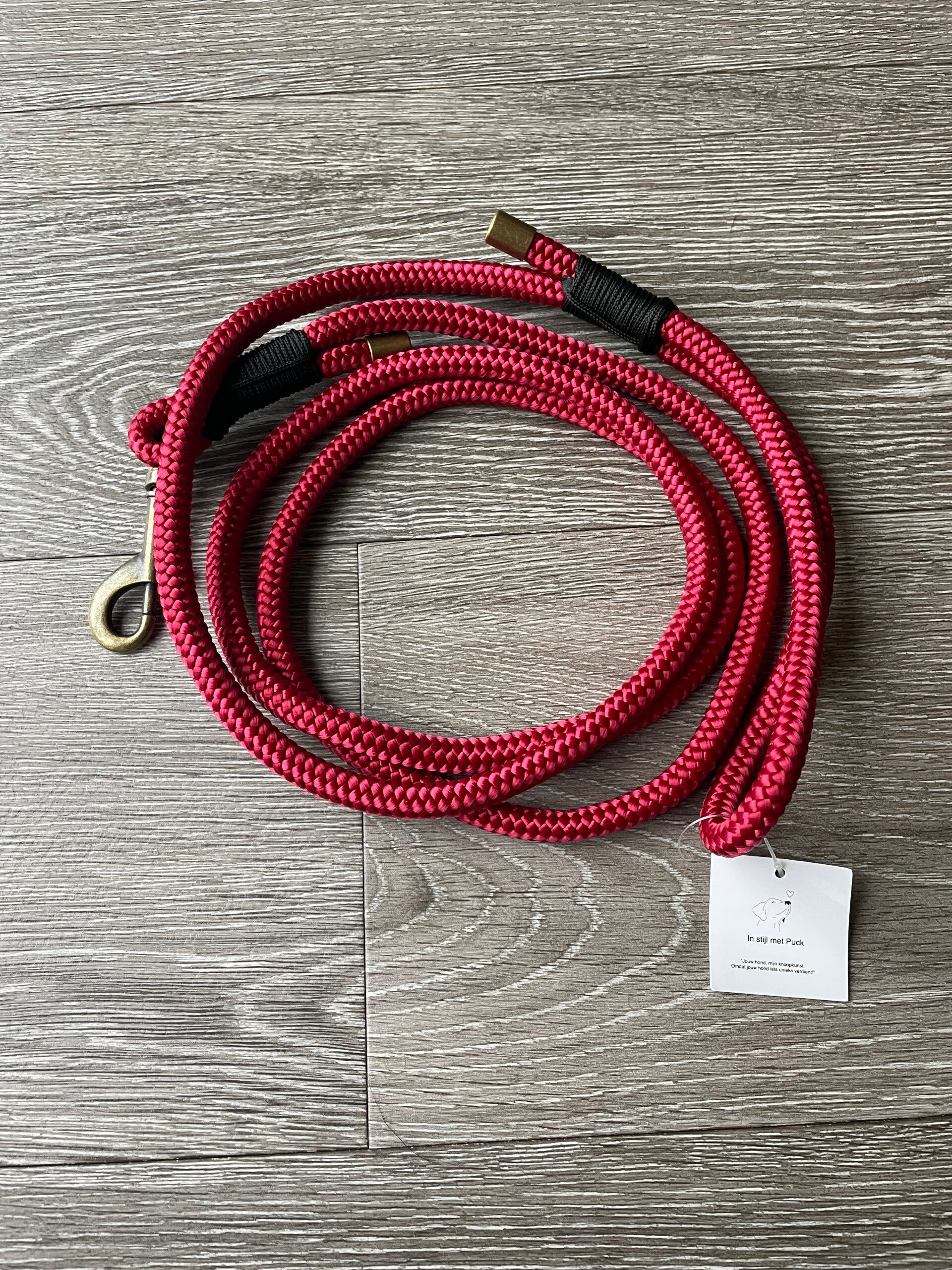 Donkerrode riem 10 mm PPM 2 meter met zwart afgewerkt