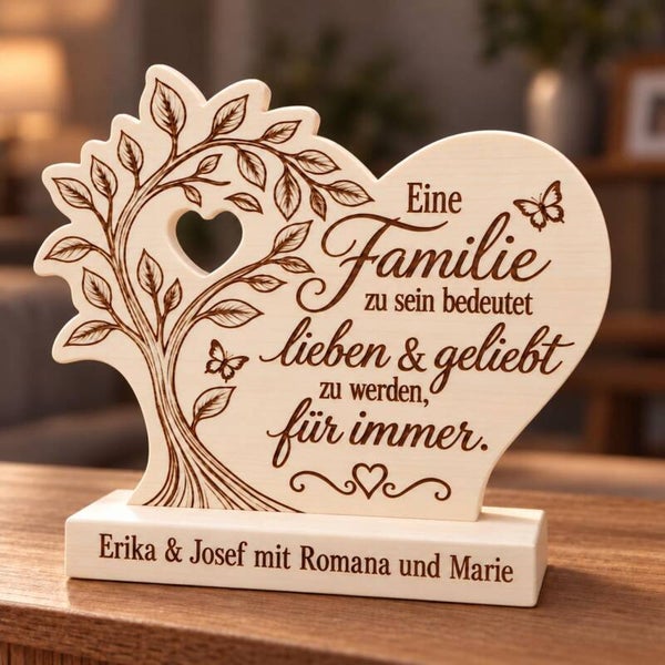 Personalisiertes Familiengeschenk aus Holz mit Lebensbaum