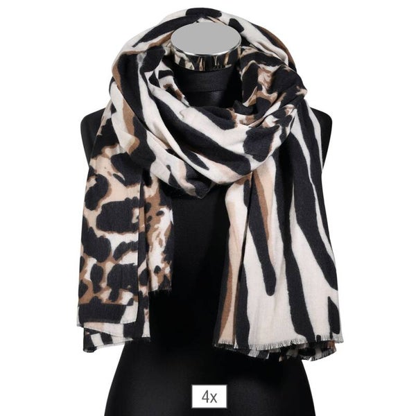 Winter Scarf Animal Print svart/beige, 100 % viskose