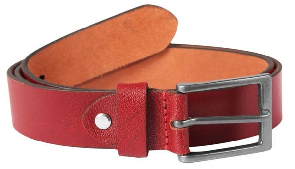 Leonardo Verrelli Genuine Leather Belt, mørkerød, kort, 110 cm