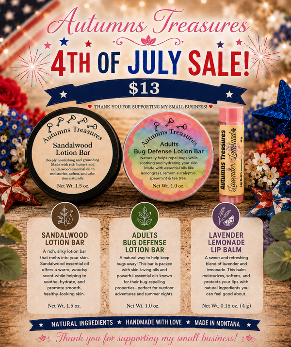 1.5 Oz. Sandalwood Lotion Bar 1.0 Oz. Adults Bug Defense Lotion Bar 4g Lavender Lemonade Lip Balm