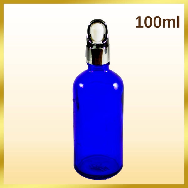 100ml empty Cobalt Blue Glass Bottles with White Silver Glass Pipette