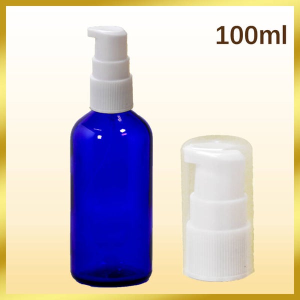 100ml empty Cobalt Blue Glass Bottles with White Cream / Lotion Pump