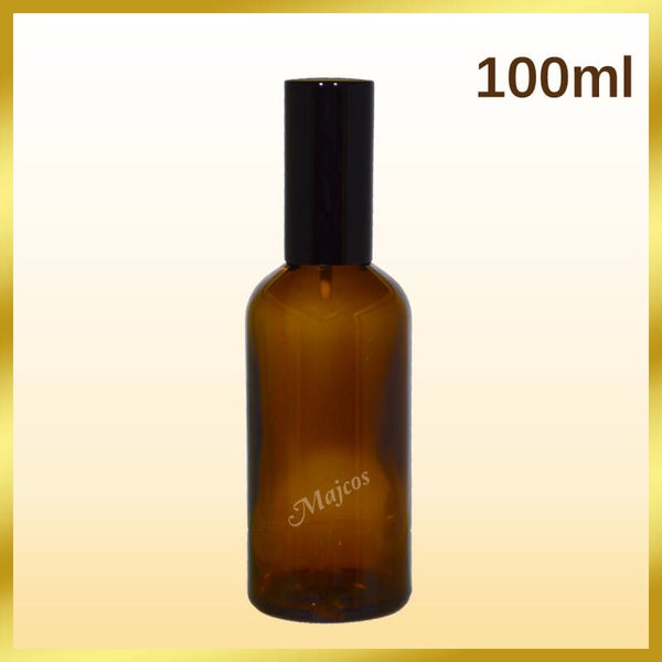 100ml empty Amber Glass Bottles with shiny Black Atomiser / Mist spray