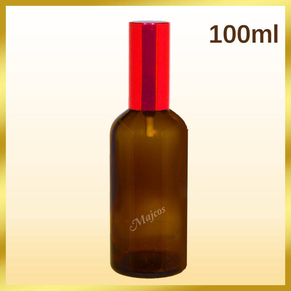 100ml empty Amber Glass Bottles with shiny Red Atomiser / fine mist spray