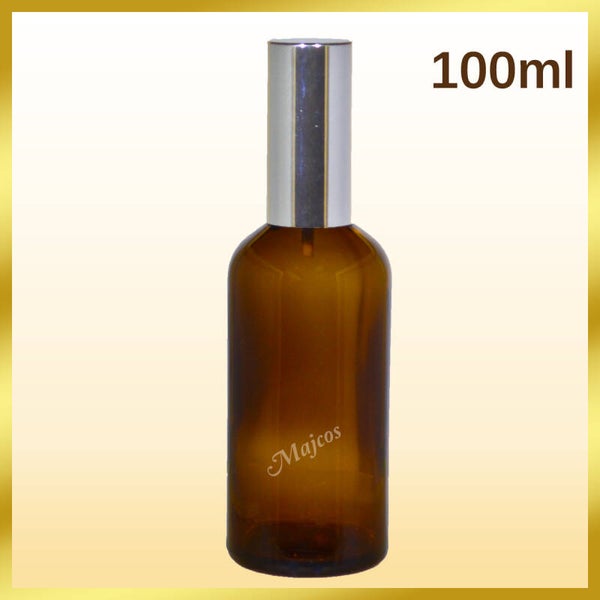 100ml empty Amber Glass Bottles with shiny Silver Atomiser / fine mist spray