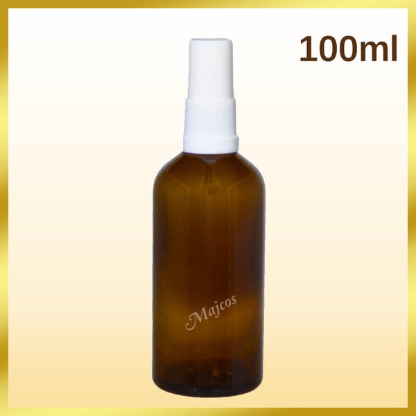 100ml empty Amber Glass Bottles with Tamper evident White Atomiser / Mist Spray-White over Caps