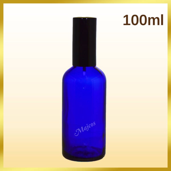 100ml empty Blue Glass Bottles with shiny Black Atomizer / fine mist spray