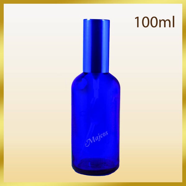 100ml empty Blue Glass Bottles with shiny Blue Atomizer / fine mist spray