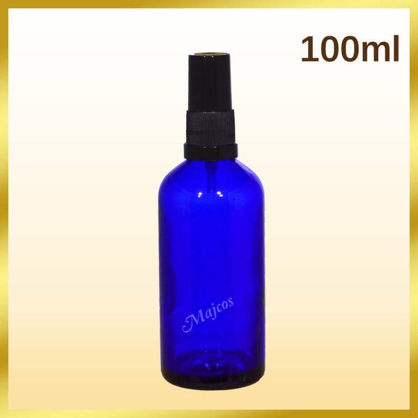 100ml empty Cobalt Blue Glass Bottles with Black Atomiser / fine mist spray- Black over caps