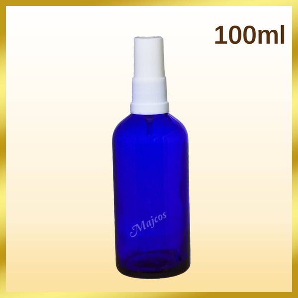 100ml empty Cobalt Blue Glass Bottles with Tamper evident White Atomiser / Mist Spray-White over Caps