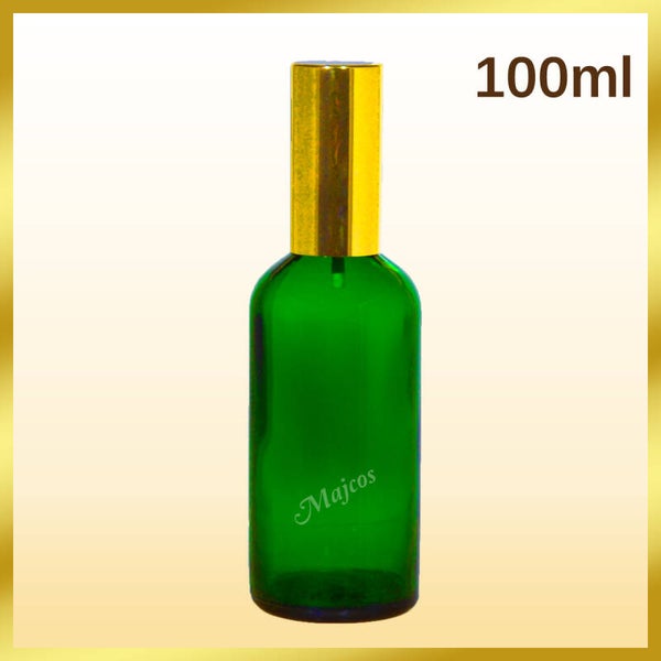 100ml empty Green Glass Bottles with shiny Golden Atomiser / fine mist spray