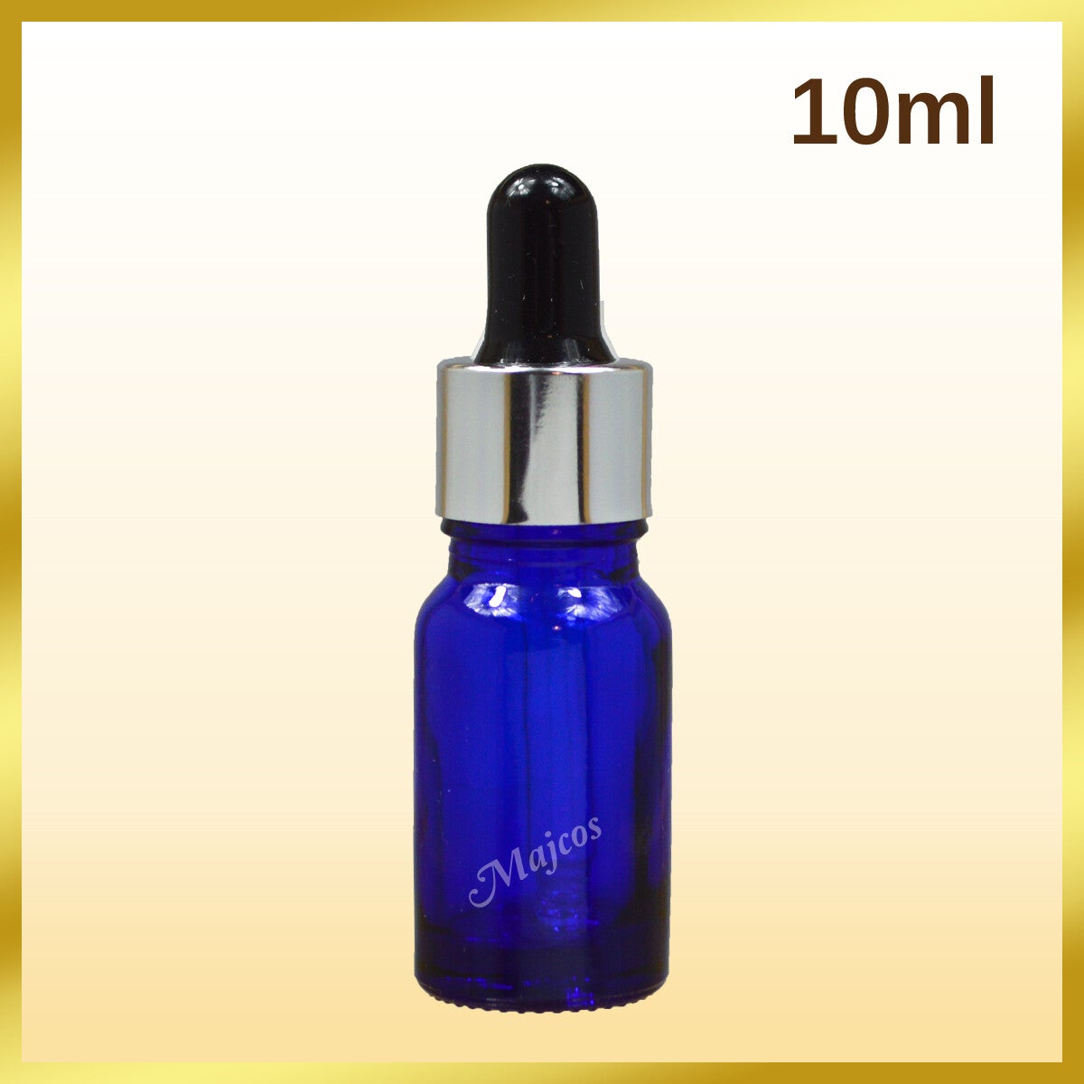 10ml Blue Glass Bottles with shiny Silver Collar Black Top