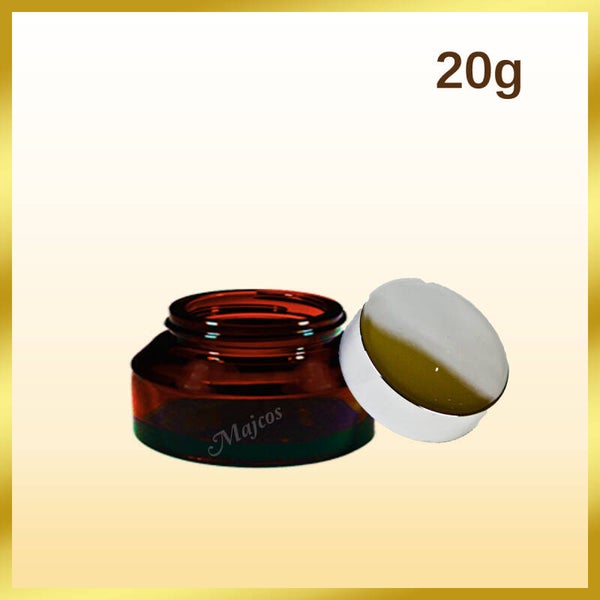 20g empty Amber Glass Jars supplied with shiny silver screw Caps & inner Liner
