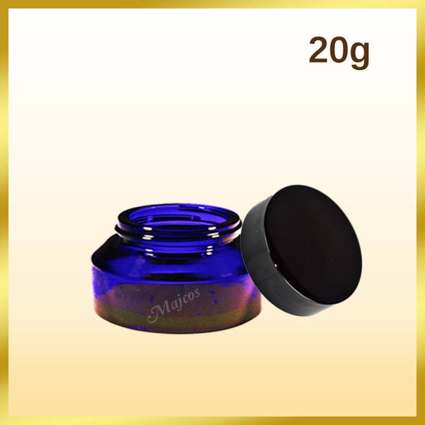 20g empty Blue Glass Jars supplied with shiny Black screw Caps & inner Liner