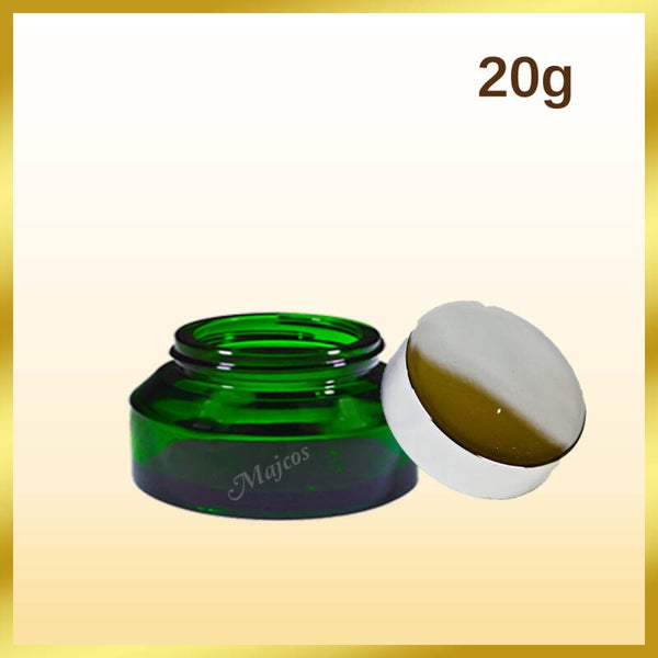 20g empty Green Glass Jars supplied with shiny Silver screw Caps & inner Liner