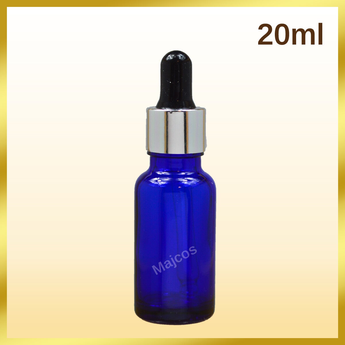 20ml Cobalt Blue Glass Bottles with shiny Silver Collar Black Top