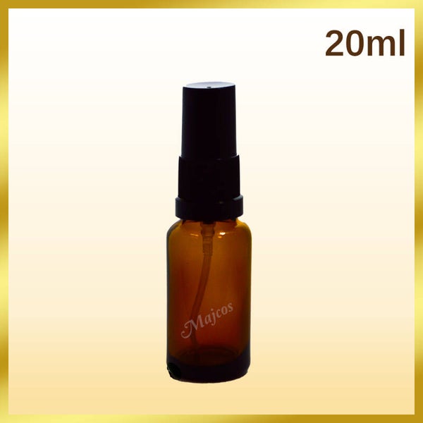 20ml empty Amber Glass Bottles with Tamper evident Black Atomizer / Mist spray Black over Caps