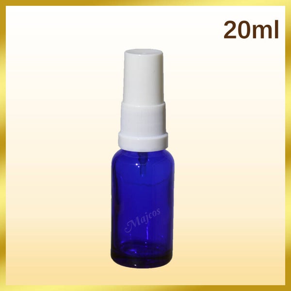 20ml empty Blue Glass Bottles with Tamper evident White Atomizer / fine Mist Spray-White over Caps