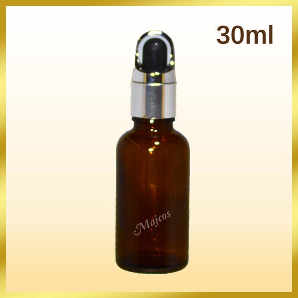 30ml empty Amber Glass Bottles with FB Silver with Black Top Glass Pipette