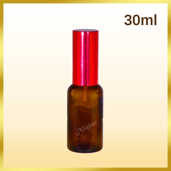 30ml empty Amber Glass Bottles with shiny Red Atomiser / Mist spray