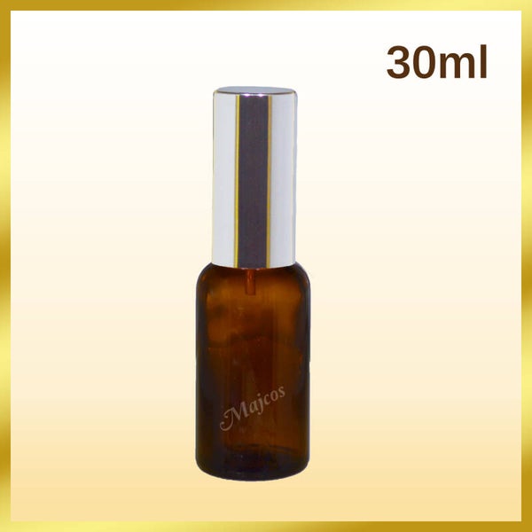 30ml empty Amber Glass Bottles with shiny Silver Atomiser / Mist spray
