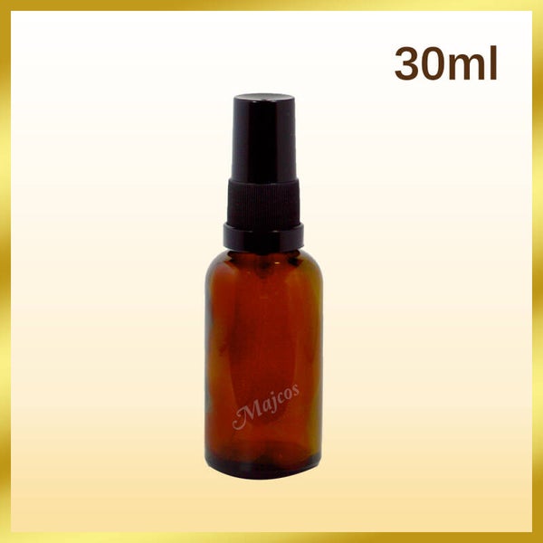 30ml empty Amber Glass Bottles with Tradition Black atomiser - Black over Caps