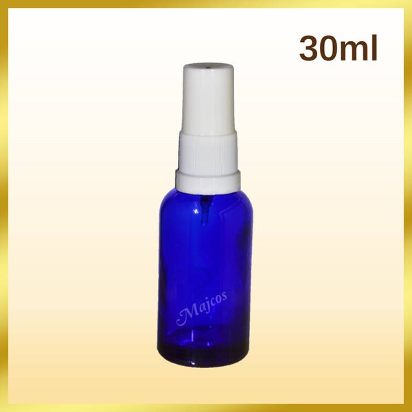 30ml empty Cobalt Blue Glass Bottles with traditional White Atomizer / fine Mist spray-White over Caps