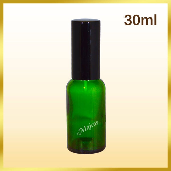 30ml empty Green Glass Bottles with shiny Black atomiser