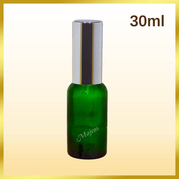 50ml empty Green Glass Bottles with shiny Silver Aluminium Atomiser / Mist spray