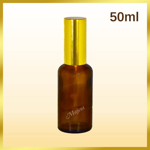 50ml Amber Glass Bottles with shiny Golden atomiser