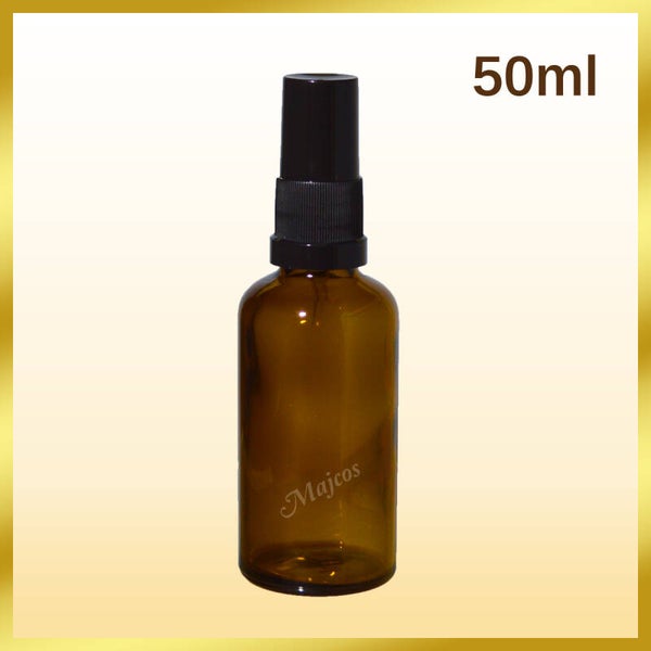 50ml Amber Glass Bottles with tradional Black atomiser and Black over Cap