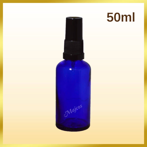 50ml empty Cobalt Blue Glass Bottles with Tamper evident Black Atomizer / Mist spray-black over Caps