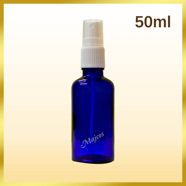 50ml empty Cobalt Blue Glass Bottles with White Atomizer / Mist Spray-Clear over Caps