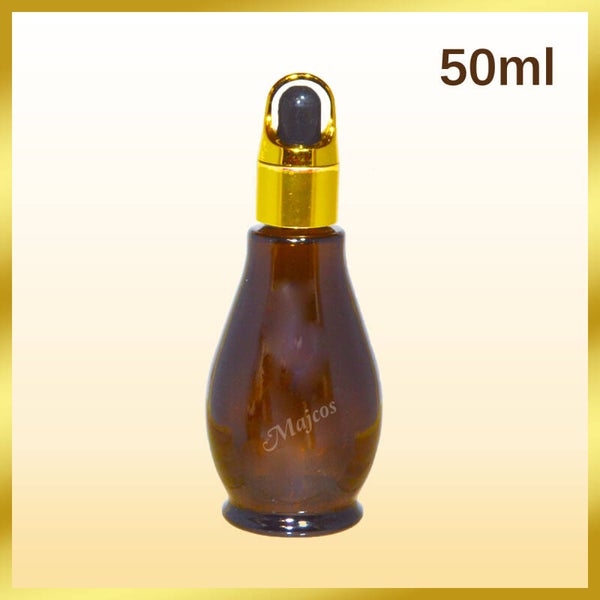 50ml empty Gourd Amber Glass Bottles with shiny Golden BF Black Top Glass Pipette