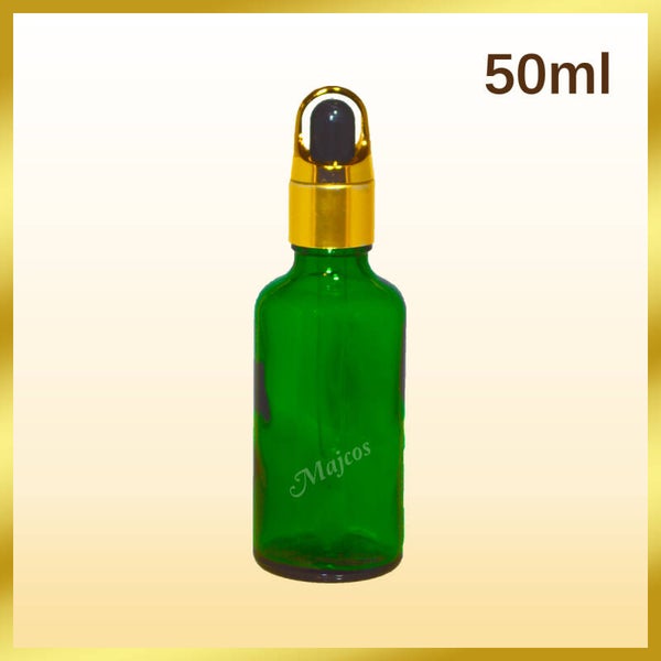 50ml Green Glass Bottles with shiny Golden BF Black top Glass Pipette Dropper