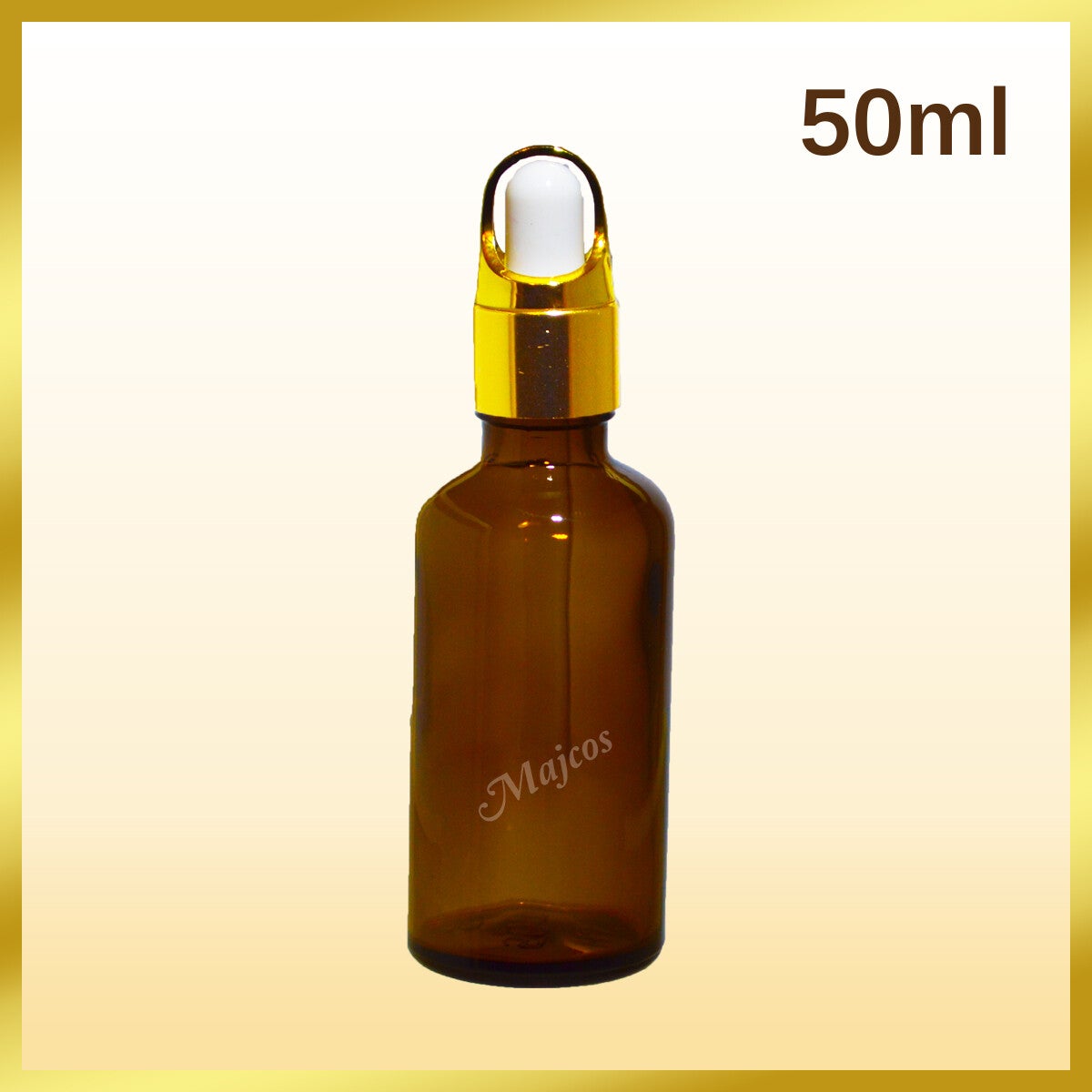 50ml Amber Glass Bottles with shiny Golden BF White top Glass Pipette Dropper